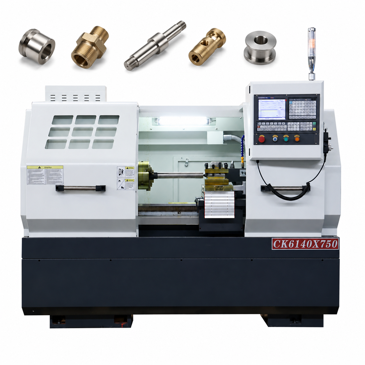 Mini CNC Lathe machining precision metal parts including miniature shafts, bushings, threaded fittings, and CNC turned components